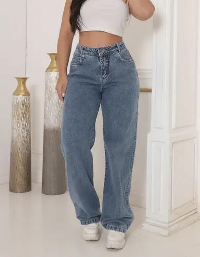 Calca jeans wide leg feminina cintura alta sem lycra stillge 1