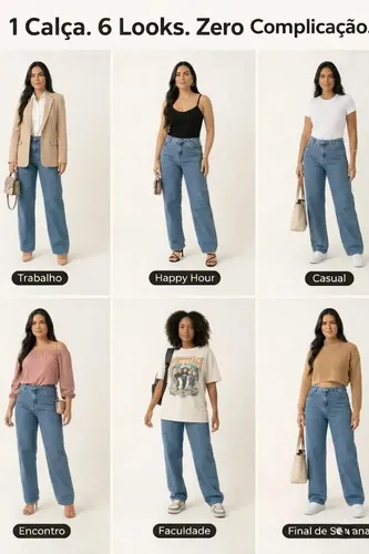 Calça Jeans Wide Leg Feminina Cintura Alta Sem Lycra Stillge
