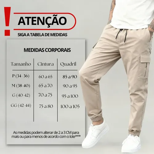 Calça Jogger Cargo Masculina Sarja Calca Streetwear Punho