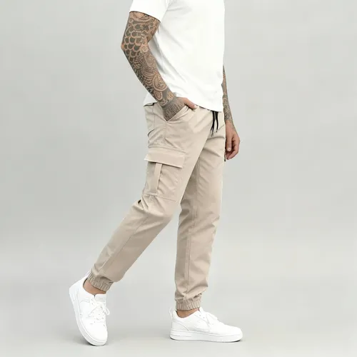 Calça Jogger Cargo Masculina Sarja Calca Streetwear Punho