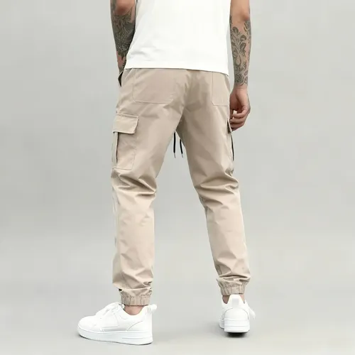 Calça Jogger Cargo Masculina Sarja Calca Streetwear Punho