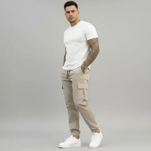 Calça Jogger Cargo Masculina Sarja Calca Streetwear Punho