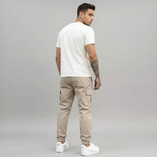 Calça Jogger Cargo Masculina Sarja Calca Streetwear Punho