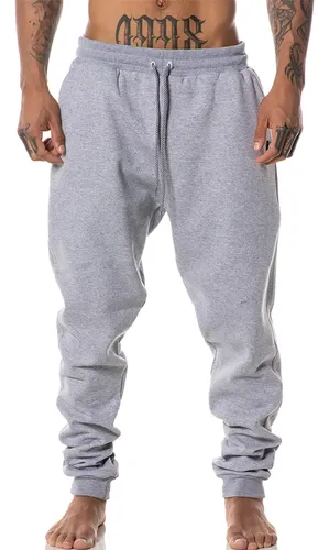 Calca moletom masculina cinza jogger cargo moda larga bolsos