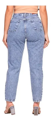 Calça Mom Jeans Feminina Cintura Alta Marmorizada
