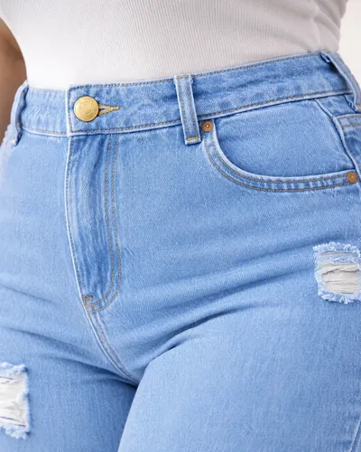 Calça Plus Size Jeans Feminina Wide Leg Levanta Bumbum