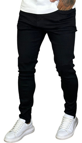 calca skinny preta masculina jeans com elastano vista frontal