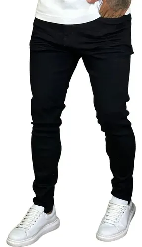 Calca skinny preta masculina jeans com elastano lycra