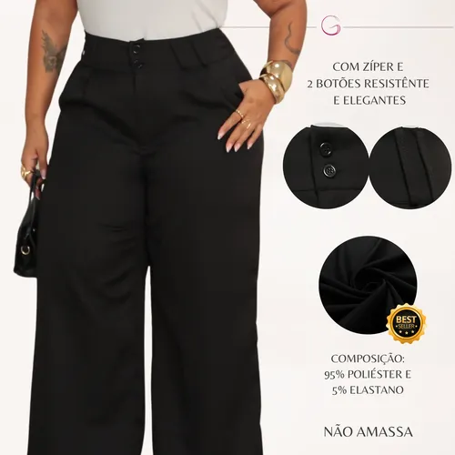 Calça Wide Leg Plus Size Pantalona Alfaiataria Elegante L