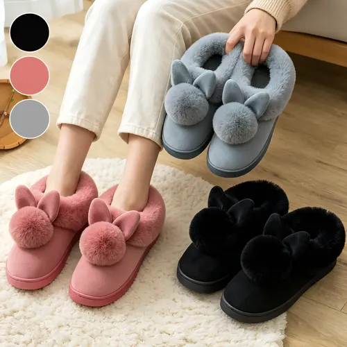 Calcados femininos pantufa coelhinho pelucia antiderrapante