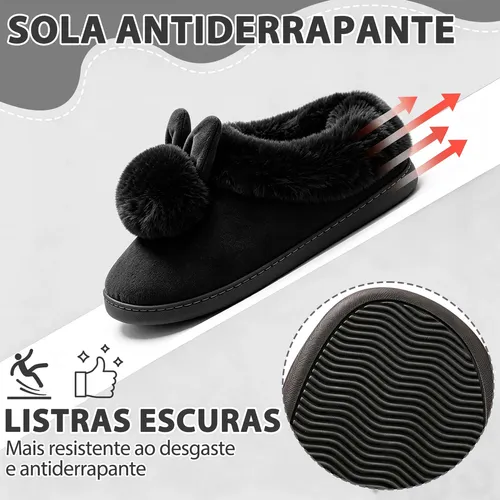 Calçados-femininos Pantufa Coelhinho Pelúcia Antiderrapante