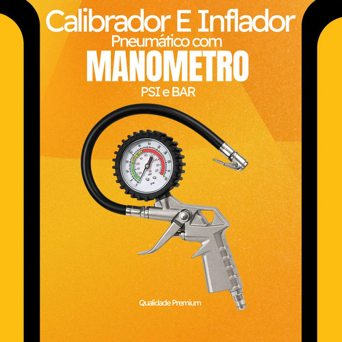 Calibrador De Pneus Profissional Com Manômetro 220 1/4