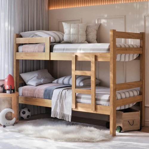 Cama beliche solteiro 2 em 1 ibiza com escada e grade protec