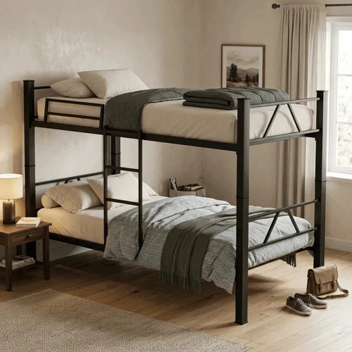 Cama beliche solteiro klm aco reforcado tubular cor preto be