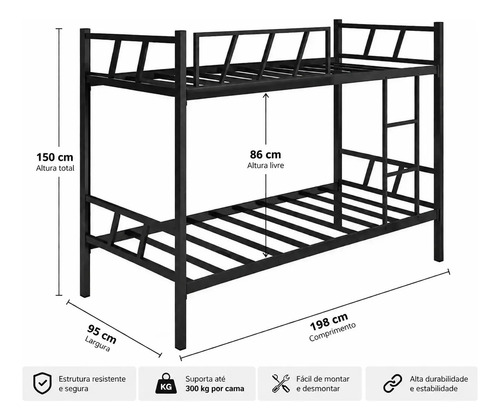 Cama Beliche Solteiro Reforçado Estilo Industrial 100%ferro