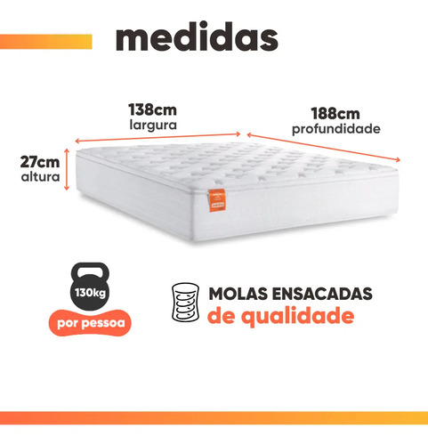 Cama Box Baú Casal Inducol Molas Ensacadas 138x188cm Branco