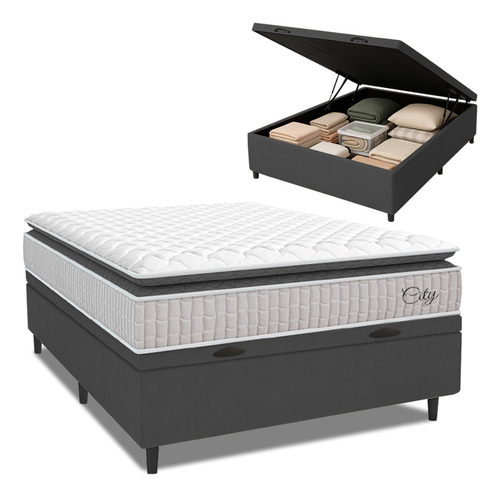 Cama box bau colchao casal molas ensacadas city pillow top 1