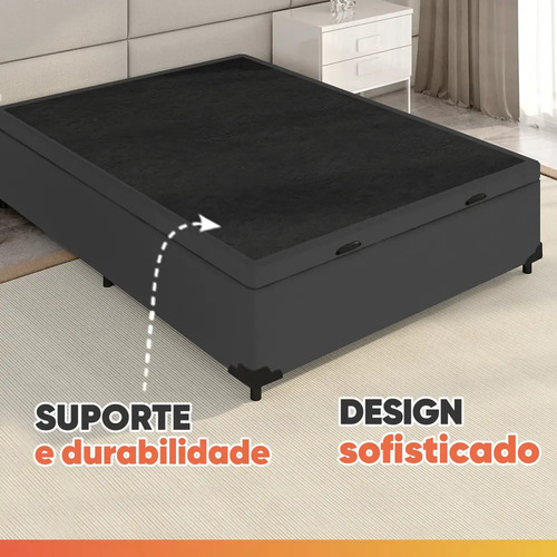 Cama Box Baú Colchão Casal Molas Ensacadas City Pillow Top 138x188x64cm Branco e Cinza Hellen Suporta até 110kg por Pessoa