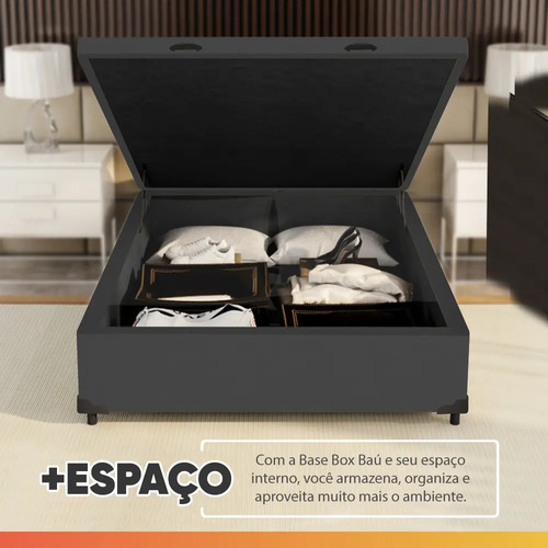 Cama Box Baú Colchão Casal Molas Ensacadas City Pillow Top 138x188x64cm Branco e Cinza Hellen Suporta até 110kg por Pessoa