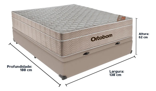 Cama box baú Ortobom Airtech Springpocket casal colchão bege