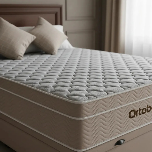Cama box baú Ortobom Airtech Springpocket casal colchão bege