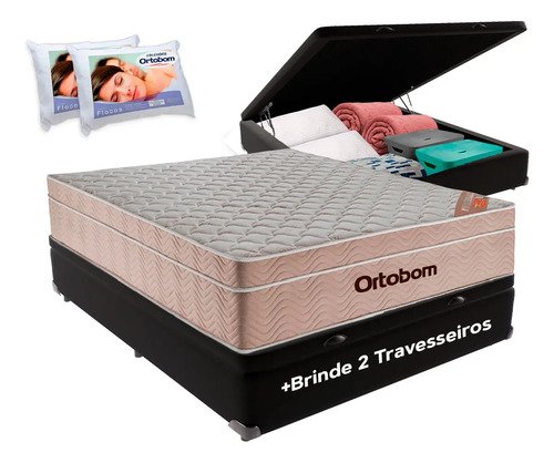 Cama box bau preto e colchao airtech ortobom casal