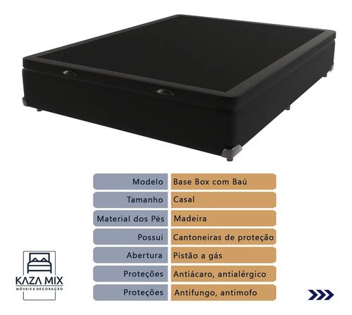 Cama Box Baú Preto E Colchão Airtech Ortobom Casal