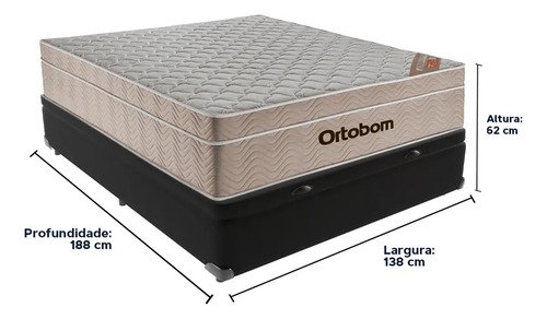 Cama Box Baú Preto E Colchão Airtech Ortobom Casal