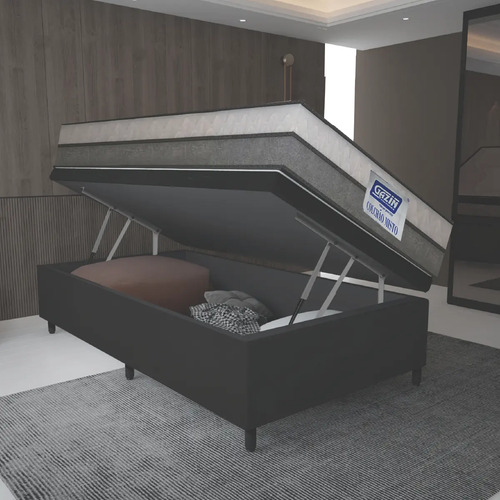 Cama Box Baú Solteiro Colchão Espuma D33 Fort 88x188x62cm Cinza e Branco Gazin