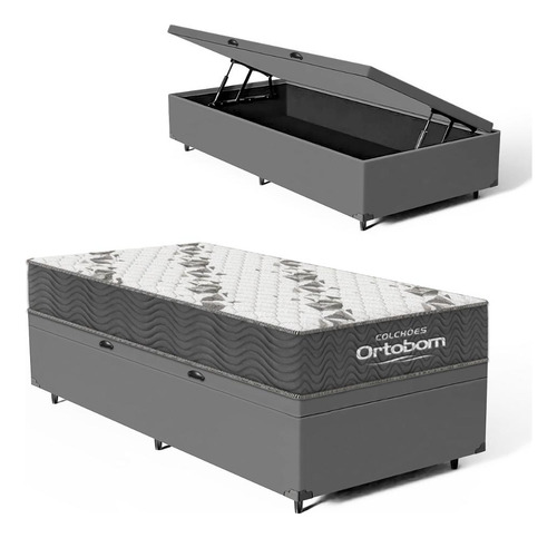 Cama box bau solteiro ortobom com colchao espuma d33 firme c