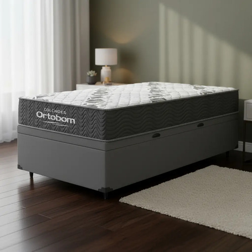 Cama Box Baú Solteiro Ortobom Com Colchão Espuma D33 Firme Cinza