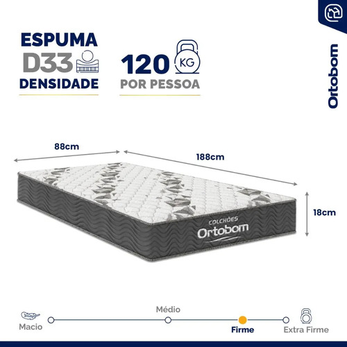 Cama Box Baú Solteiro Ortobom Com Colchão Espuma D33 Firme Cinza