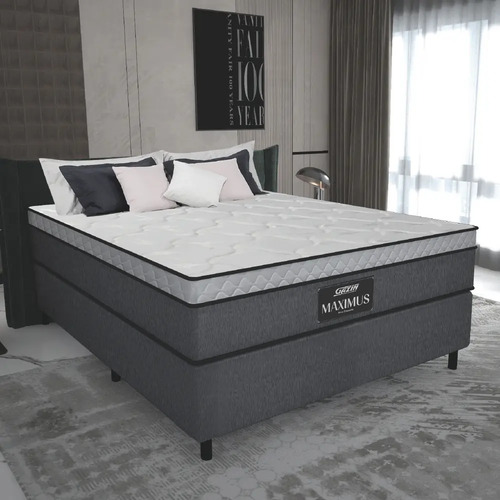 Cama Box Casal Colchão Gazin Maximus Molas Ensacadas 138x188x62cm Linho Grafite / Branco - Suporta até 120Kg por Pessoa