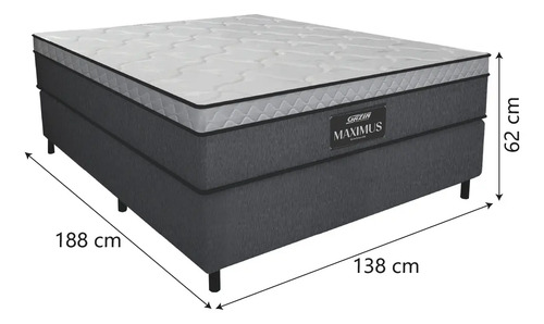 Cama Box Casal Colchão Gazin Maximus Molas Ensacadas 138x188x62cm Linho Grafite / Branco - Suporta até 120Kg por Pessoa