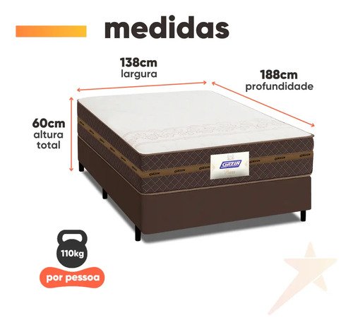 Cama Box Casal Colchão Molas Flora Marrom/Branco 138x188x60cm