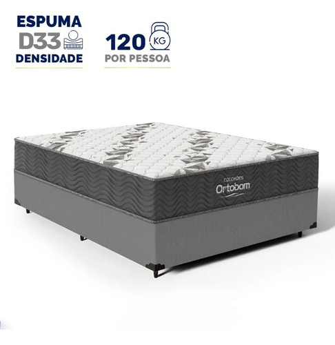 Cama Box Casal Ortobom Com Colchão Espuma D33 Cinza Firme Antiácaro