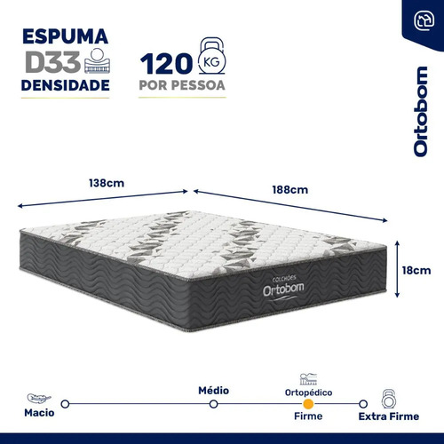 Cama Box Casal Ortobom Com Colchão Espuma D33 Cinza Firme Antiácaro