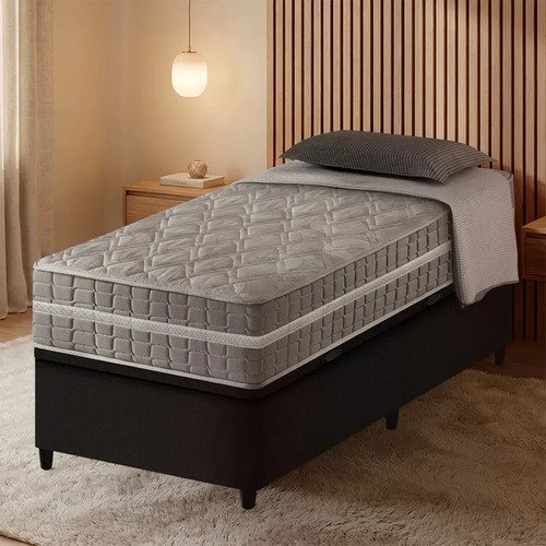 Cama Box Com Baú Preta Solteiro King + Colchão Alabama 96cm Preto