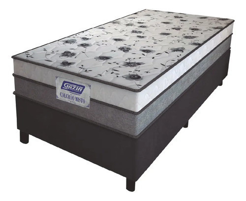 Cama box solteiro colchao espuma d33 fort 88cm cinzabranco