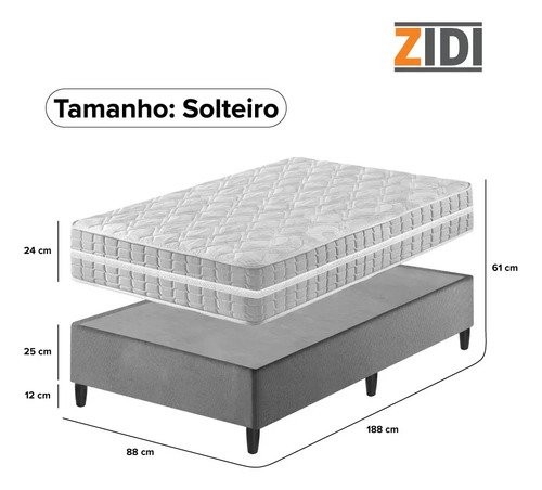 Cama Box Solteiro + Colchão Molas Ensacadas Alabama 88x188x61cm