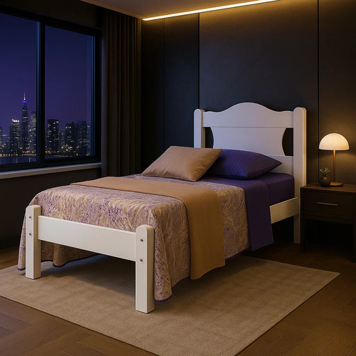 Cama de solteiro munique em mdf 100 branco com design atempo