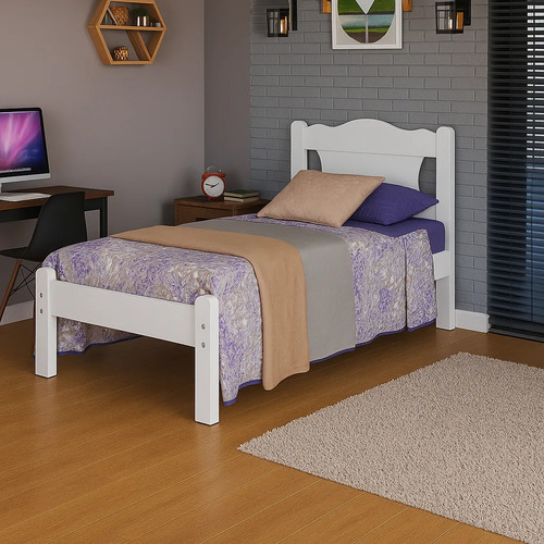 Cama de Solteiro Munique em MDF 100% Branco com Design Atemporal