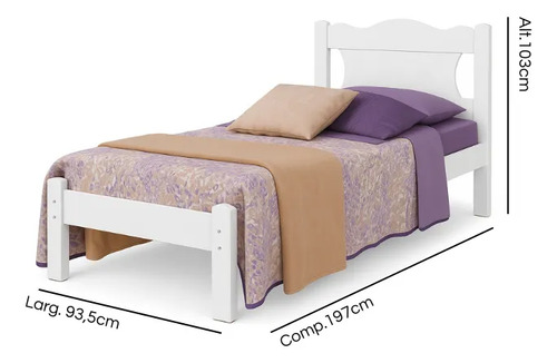 Cama de Solteiro Munique em MDF 100% Branco com Design Atemporal