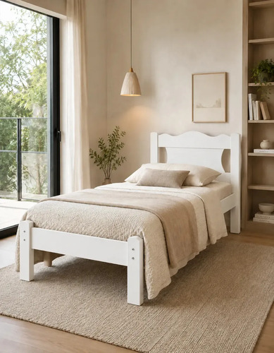 Cama de Solteiro Munique em MDF 100% Branco com Design Atemporal