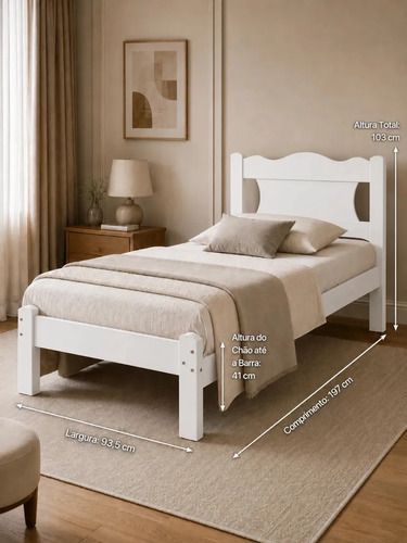 Cama de Solteiro Munique em MDF 100% Branco com Design Atemporal