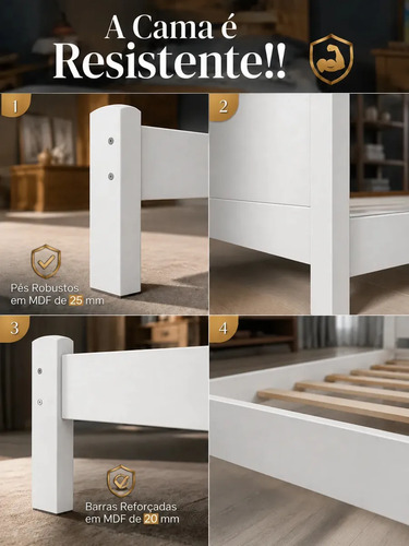Cama de Solteiro Munique em MDF 100% Branco com Design Atemporal