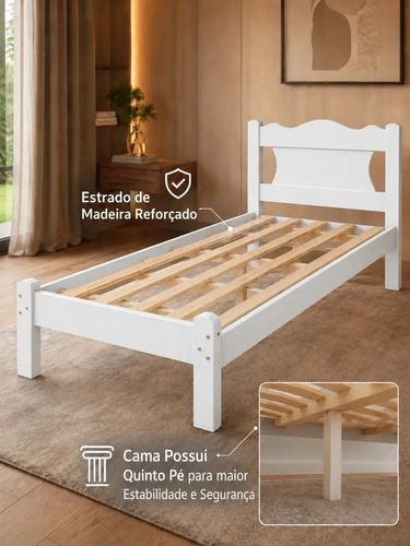 Cama de Solteiro Munique em MDF 100% Branco com Design Atemporal