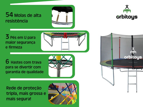 Cama Elastica Orbitoys 3,05m Trampolim Pula Pula Infantil com Rede de Protecao, Escada e Suporte de até 335kg