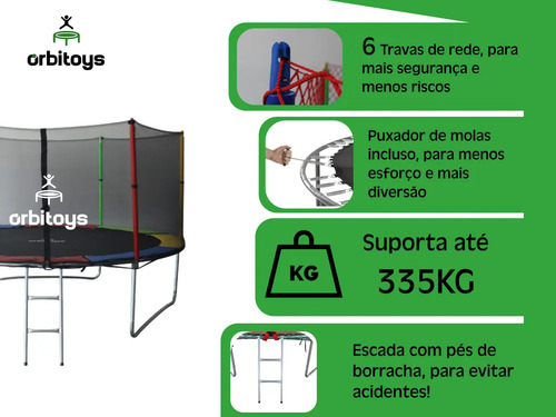 Cama Elastica Orbitoys 3,05m Trampolim Pula Pula Infantil com Rede de Protecao, Escada e Suporte de até 335kg