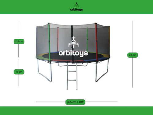 Cama Elastica Orbitoys 3,05m Trampolim Pula Pula Infantil com Rede de Protecao, Escada e Suporte de até 335kg